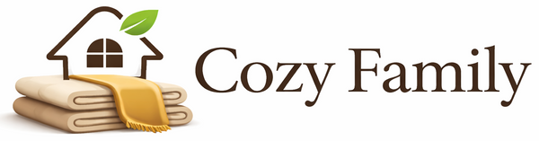 Cozy Family logo with folded towels and a house icon on a white background